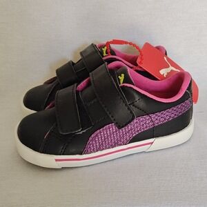 Puma Benecio Glitzer V Black Amaranth Purple Glitter Sneakers Hook Loop 7 New